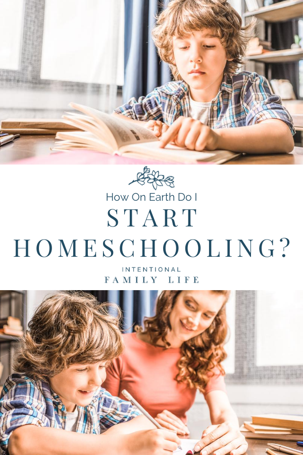 Image of son working on homeschool work and a second image of son working with his mom on schoolwork suggesting the idea of starting to homeschool